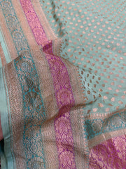 Beautifull Pure Khaddi Chiffon saree in contrast colour