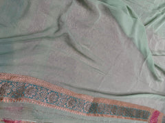Beautifull Pure Khaddi Chiffon saree in contrast colour