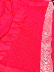 Beautifull pure khaddi shiffon saree in cherri red colour