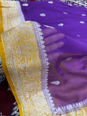 Beautifull Pure Khaddi Shiffon saree in contrast colour