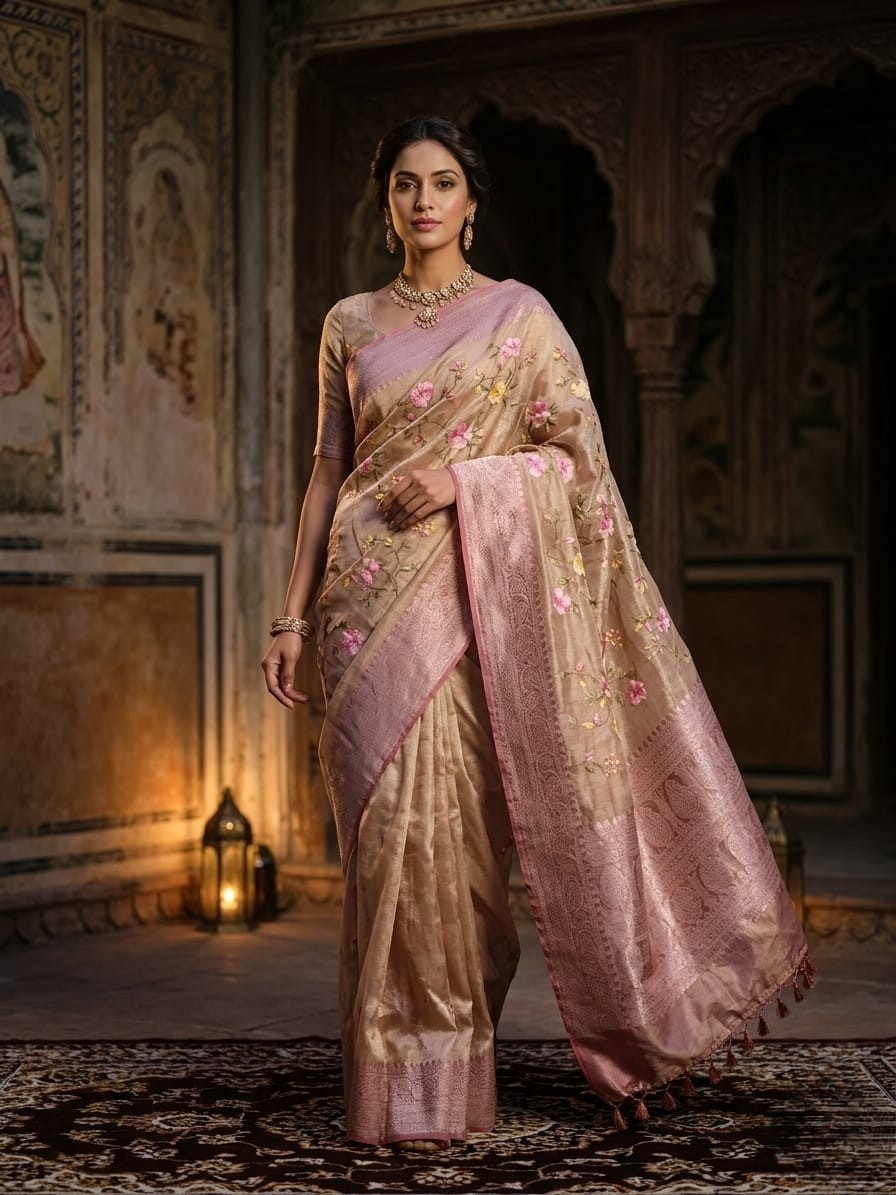 BANARSI TISSUE WITH HAND MADE EMBROIDERY