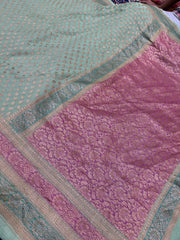 Beautifull Pure Khaddi Chiffon saree in contrast colour