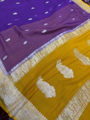 Beautifull Pure Khaddi Shiffon saree in contrast colour