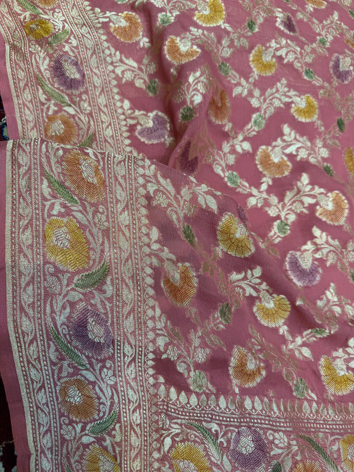 Beautifull khaddi shiffon Saree in jal pattern