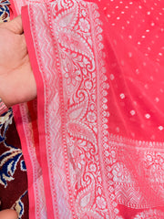 Beautifull pure khaddi shiffon saree in cherri red colour